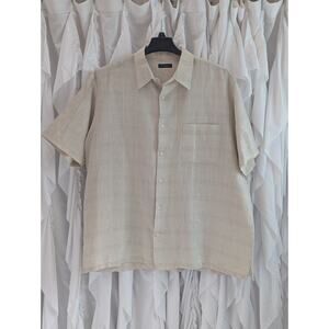 Club Room Cream Linen/Cotton Blend XXL One Pocket Short Sleeve Button Up